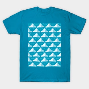 Paper Hats Pattern White Blue T-Shirt